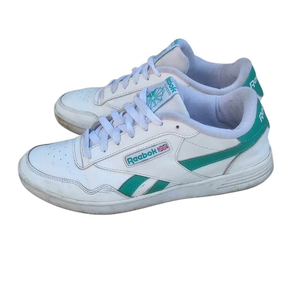 Reebok Men's White and Green Classic Sneakers Size 9
